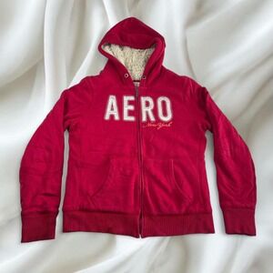 Aeropostale red graphic fur lined zip up jacket y2k vintage mcbling